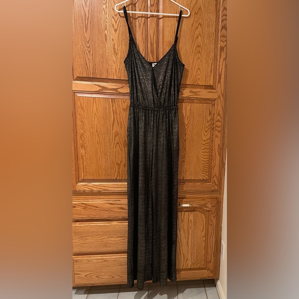 Show me your mumu medium jumpsuit sparkly gold and black striped